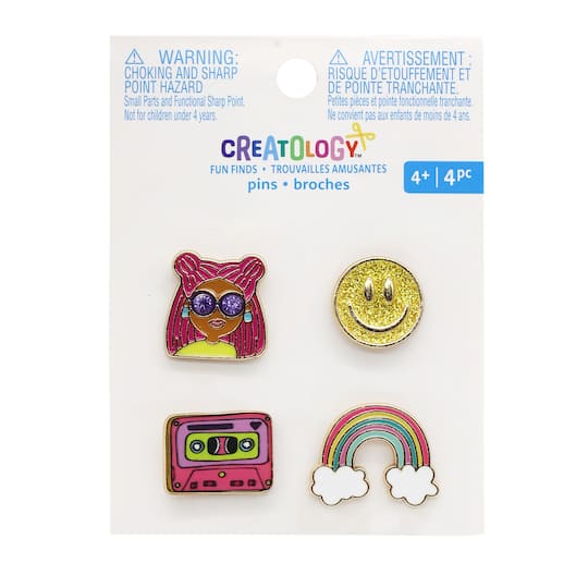Smiley Face &#x26; Rainbow Enamel Pins Set by Creatology&#x2122;